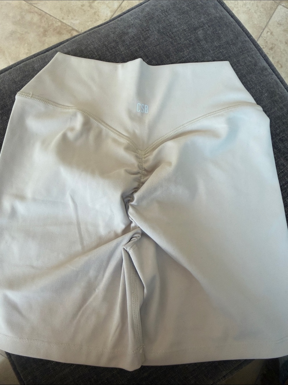 High-Rise Cream Bike Shorts with Scrunch Detail